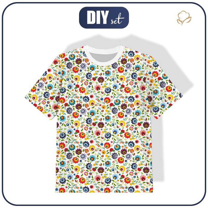 T-SHIRT DZIECIĘCY - FOLK ŁOWICKI / biały - single jersey (128/134)