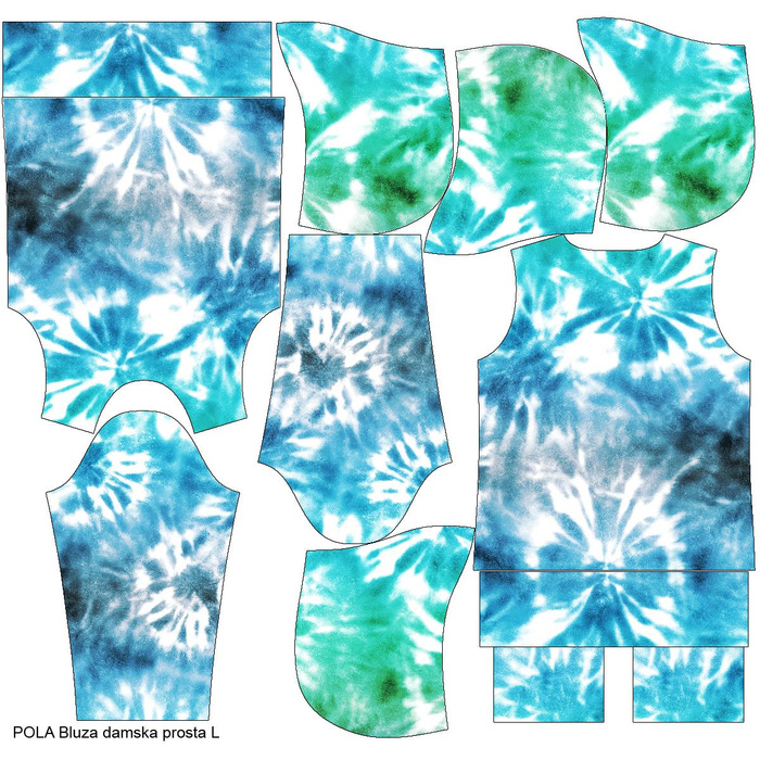 BLUZA DAMSKA (POLA) CLASSIC Z KAPTUREM - BATIK wz. 1 / niebiesko-zielony -  dzianina pętelkowa  XL