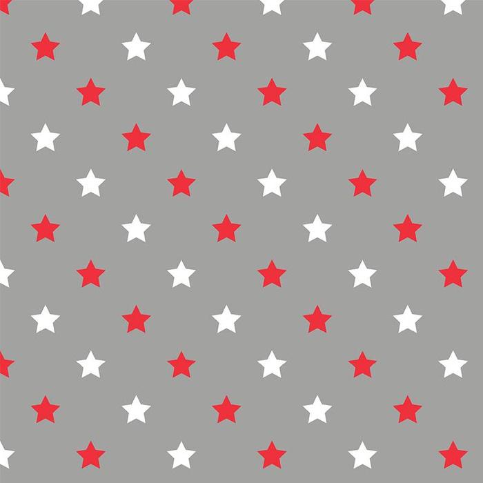DIAGONALE ROTE STERNE / grau - Baumwoll Webware