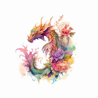 WATERCOLOR DRAGON WZ. 2 - PANEL (60cm x 50cm) Panama 220g