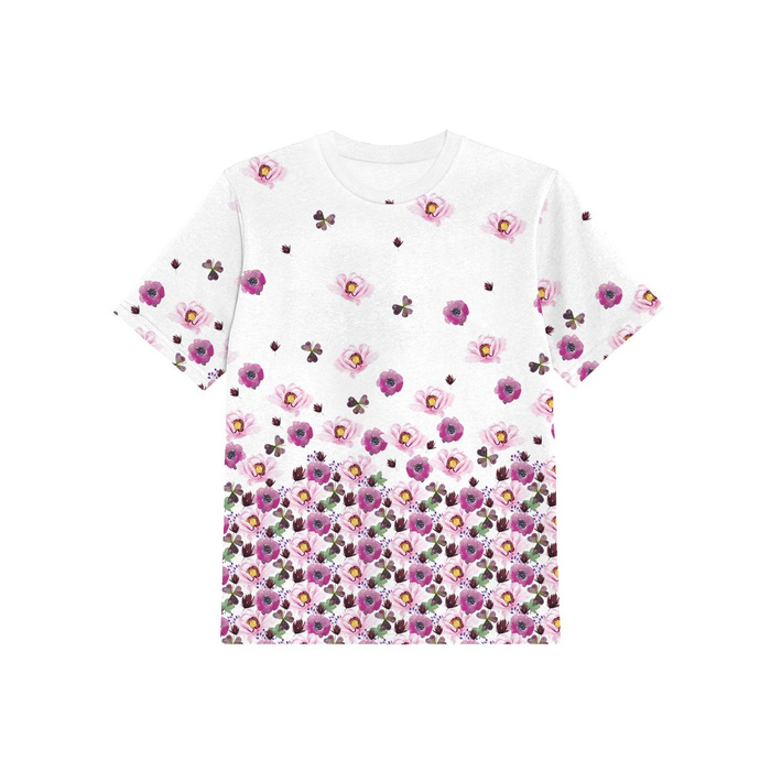 KINDER T-SHIRT- BLUMEN UND KLEEBLÄTTER (AUF DER WIESE) - Single Jersey (116/122)