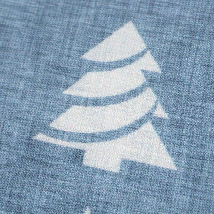 VÁNOČNÍ STROMKY A HVĚZDY / ACID WASH - modrý- organický úplet single jersey s elastanem