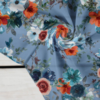 100cm WATER-COLOR FLOWERS pat. 2 / light blue - Crepe