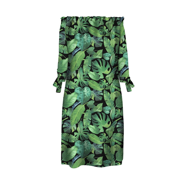 DRESS "CARMEN" - TROPICAL LEAVES pat. 2 / black - crepe XXL