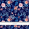 PAINTED PEONIES / navy - Hydrophobic brushed knit