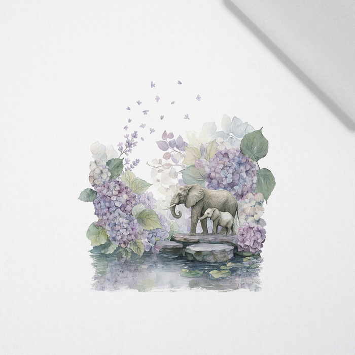 ELEPHANT FAMILY - panel (75cm x 80cm) Cotton woven fabric