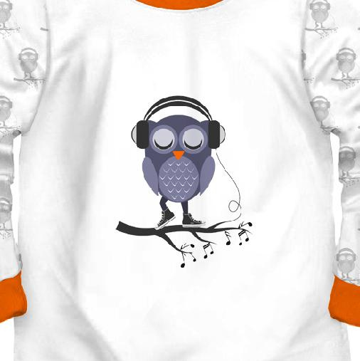 KINDERPYJAMAS "MIKI" - EULE MIT KOPFHÖRER - Elastische Baumwoll Maschenware (110/116)