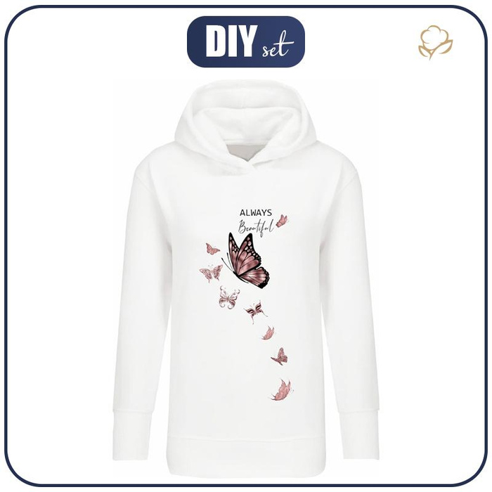 LANGES DAMEN HOODIE (MEGI) - ALWAYS BUTTERFLY (GLITTER SCHMETTERLINGE) - Sommersweat - S