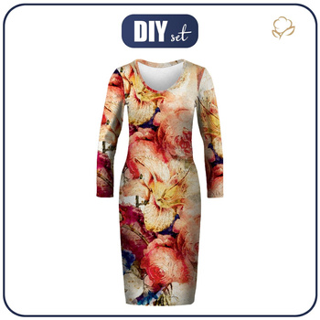 SUKIENKA OŁÓWKOWA (ALISA) - WATERCOLOR FLOWERS wz. 5 - zestaw do uszycia M