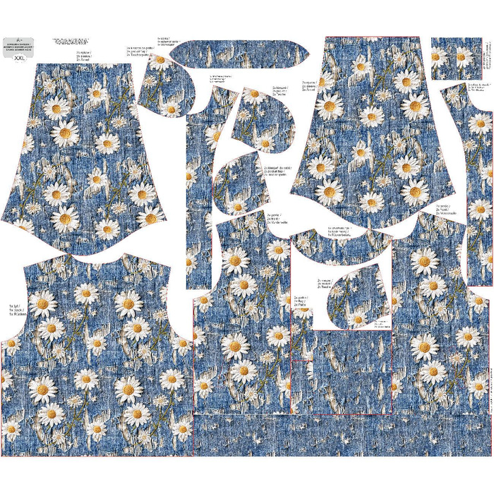 BOMBERKA DAMSKA (KAMA) - DAISIES DENIM IMITATION WZ. 3 - zestaw do uszycia XXL