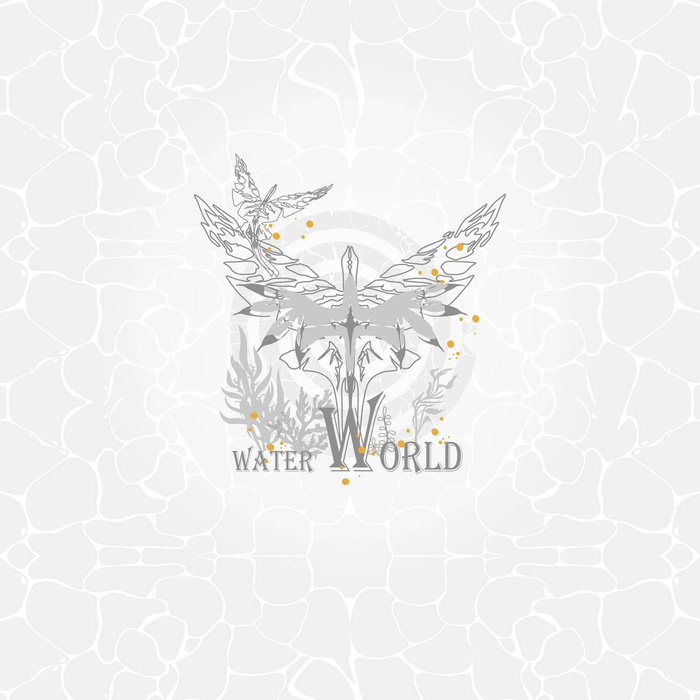 WATER WORLD  / grey - PANEL (60cm x 50cm) SINGLE JERSEY