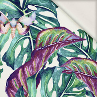 50CM LEAVES AND INSECTS PAT. 5 (TROPICAL NATURE) / white - viscose woven fabric