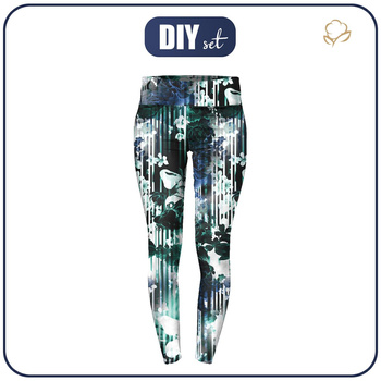Ženy thermo legíny (GRETA) - FLORAL STRIPES - Sada šití XS