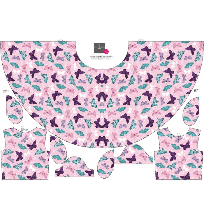KID'S DRESS "MIA" - BUTTERFLIES PAT. 5 / pink (PURPLE BUTTERFLIES) - sewing set (134/140)
