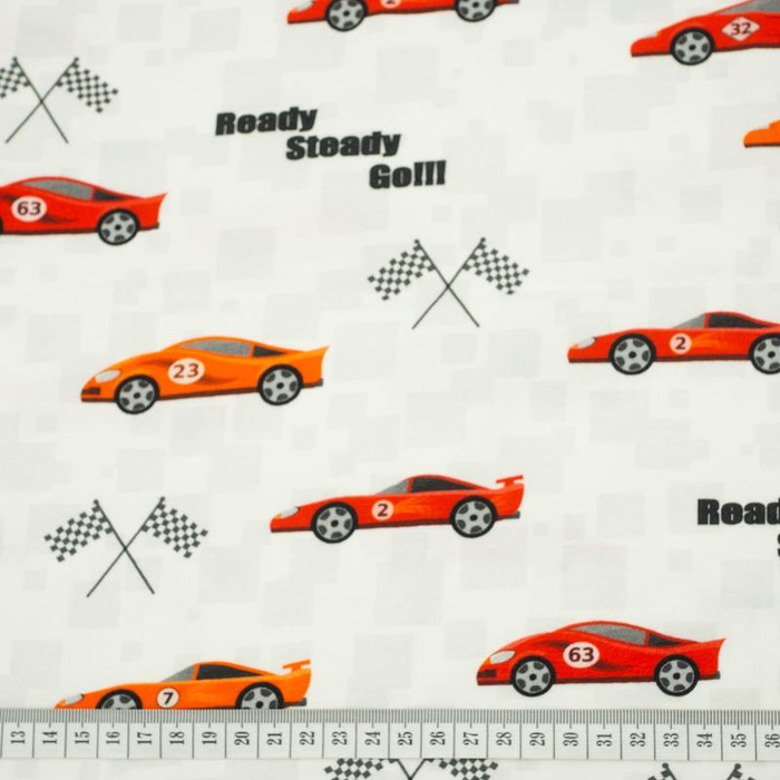 FAST WHEELS / red on white - Viscose jersey WE210