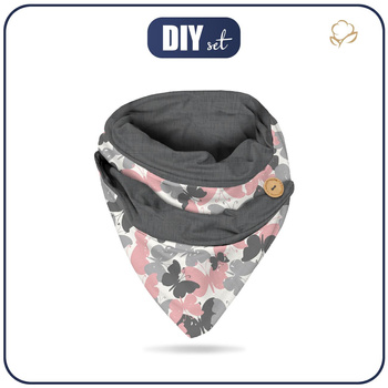 BUTTON SCARF - BUTTERFLIES PINK - sewing set