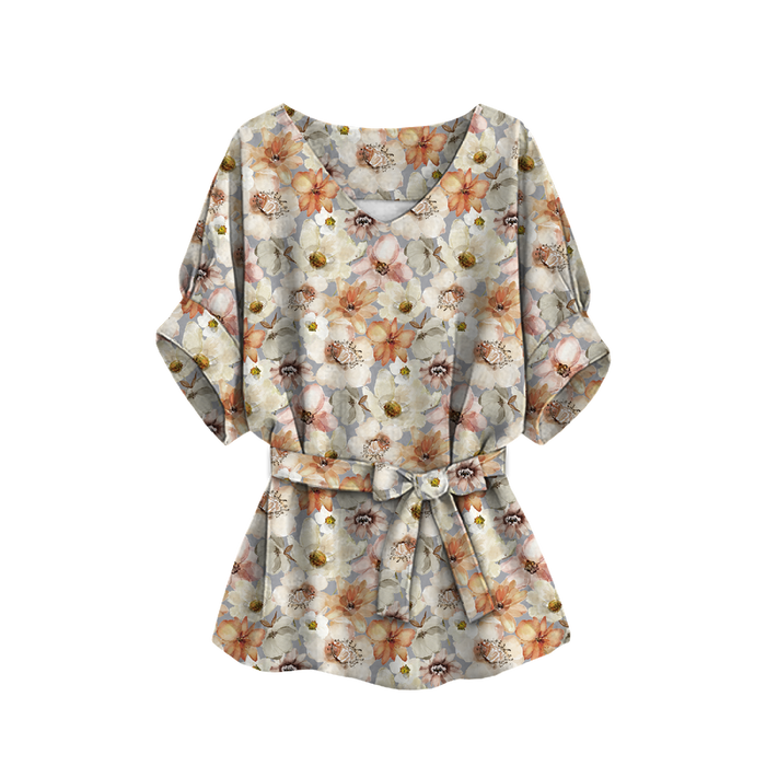 KIMONO BLOUSE - WATER-COLOR FLOWERS pat. 4 - sewing set S-M