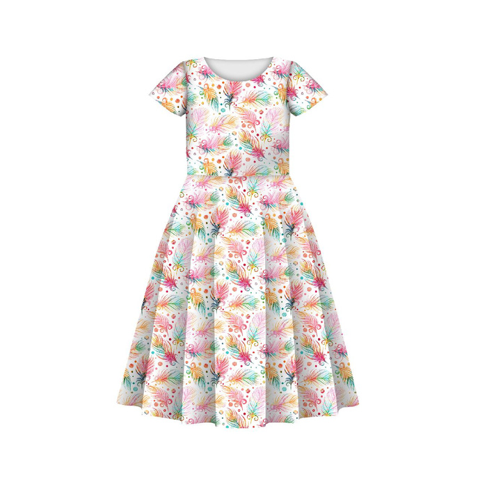 KINDER KLEID "MIA" - REGENBOGEN FEDERN - Nähset (110/116)