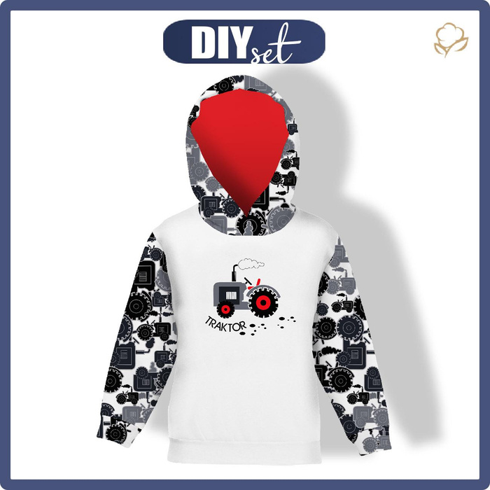 KINDER HOODIE - TRAKTOR GRAU - Sommersweat (122/128)