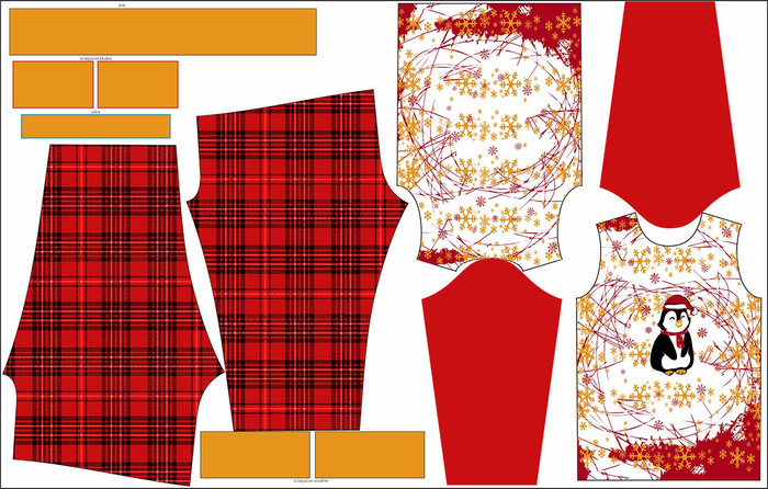 CHILDREN'S PAJAMAS " MIKI" - PENGUIN SANTA 2.0 / red - sewing set