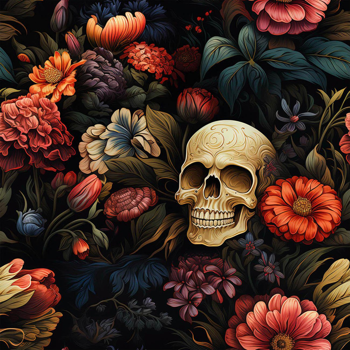 FLOWERS AND SKULL - lycra 300g