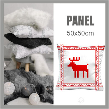 CUSHION PANEL - REINDEER / red