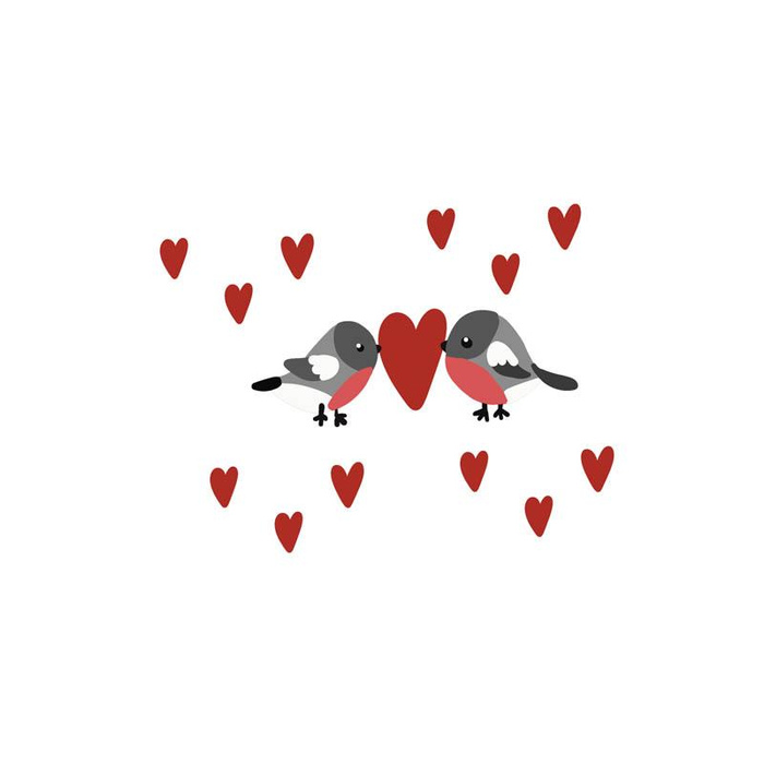 BIRDS IN LOVE PAT. 2 / white (BIRDS IN LOVE) - SINGLE JERSEY PANEL 50cm x 60cm