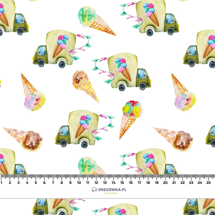 ICE CREAM TRUCKS (COLORFUL TRANSPORT) - Cotton muslin
