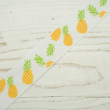Grosgrain ribbon 15 mm white with pineapples