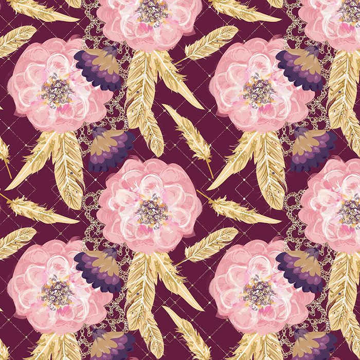 FLOWERS AND GOLDEN FEATHERS pat. 1 - Waterproof woven fabric