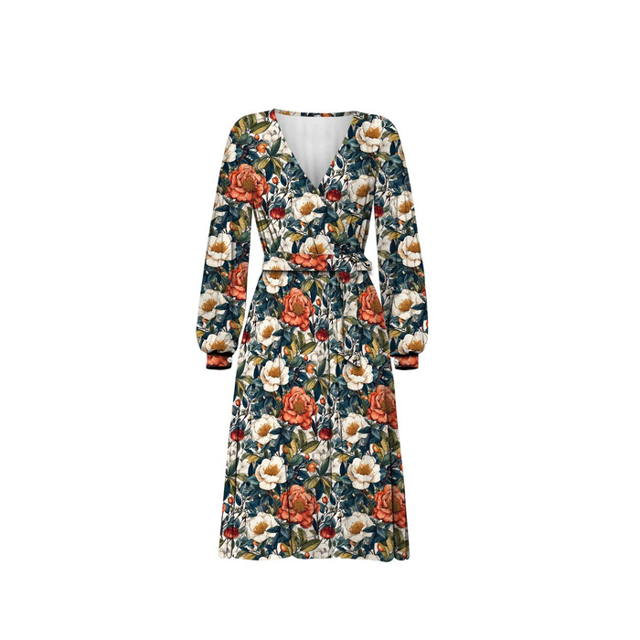 WRAP MIDI DRESS "BIANCA" (L) - FLOWERS pat.47 - sewing set
