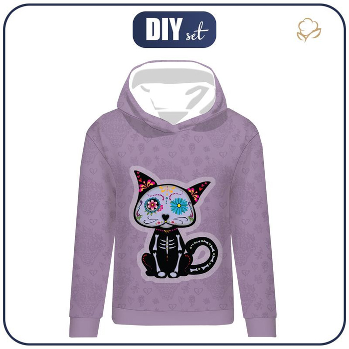 BLUZA DAMSKA (POLA) CLASSIC Z KAPTUREM - KOT DANTE (DIA DE LOS MUERTOS) - dzianina pętelkowa XXL