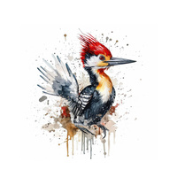 WATERCOLOR WOODPECKER - panel (60cm x 50cm) Cotton woven fabric
