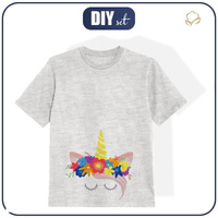 KINDER T-SHIRT- EINHORN / Blumen - melange hellgrau - Single Jersey (92/98)