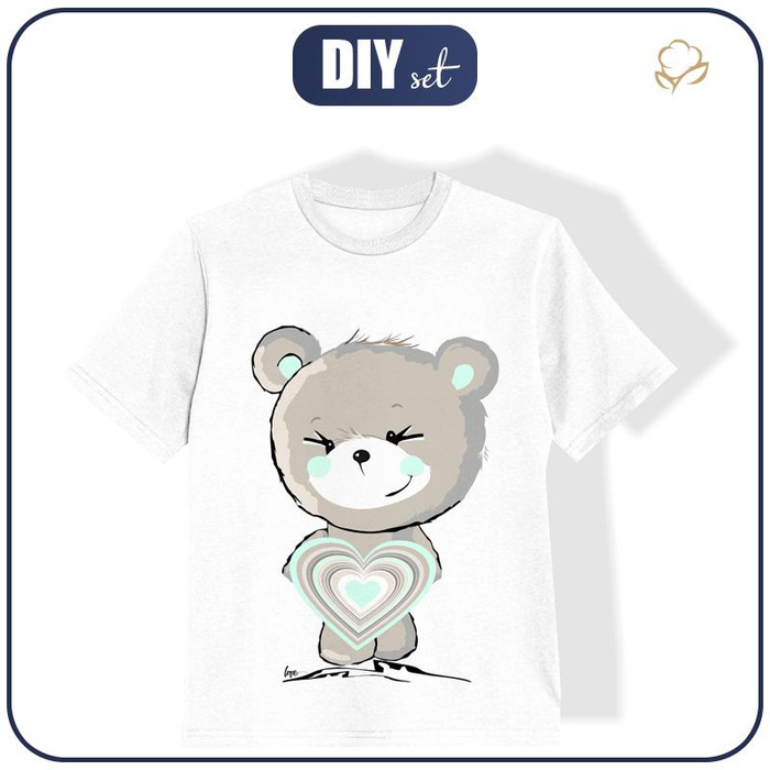 KID’S T-SHIRT- BEAR (mint) / Heart - single jersey (140/146)