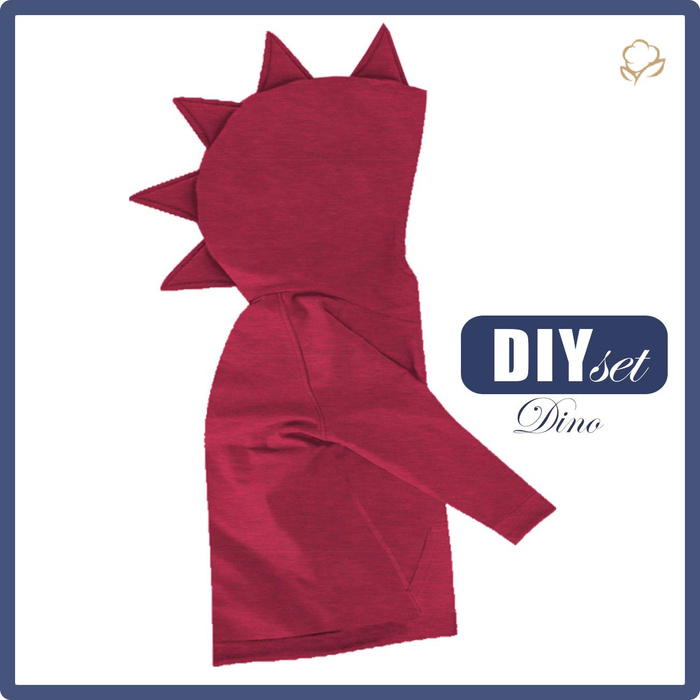 KID'S HOODIE DINO (PARIS) - MELANGE VIVA MAGENTA - sewing set (86/92)