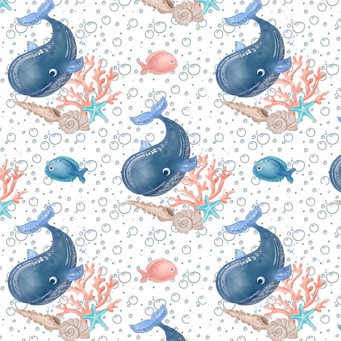 WHALES / bubbles (MAGICAL OCEAN) / white - Viscose jersey