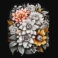 BOUQUET OF FLOWERS WZ.7 - PANEL (60cm x 50cm) dzianina pętelkowa z elastanem ITY