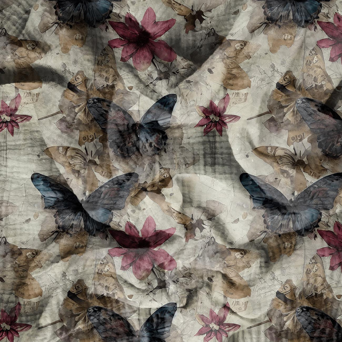 Butterfly & Flowers wz.14 - Baumwoll Musselin