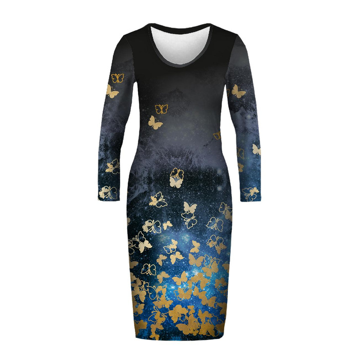 PENCIL DRESS (ALISA) - BUTTERFLIES / gold - sewing set L