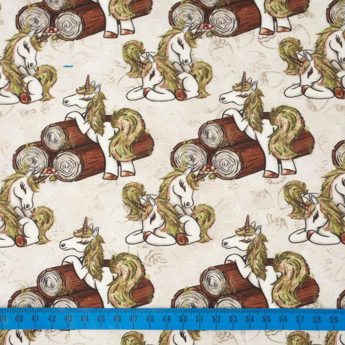 FOREST UNICORNS pat. 1 / beige - looped knit fabric