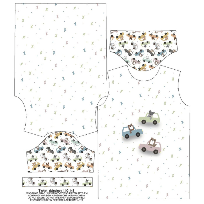 KID’S T-SHIRT - COLORFUL CARS pat. 3 (CITY BEARS) - single jersey (92/98)