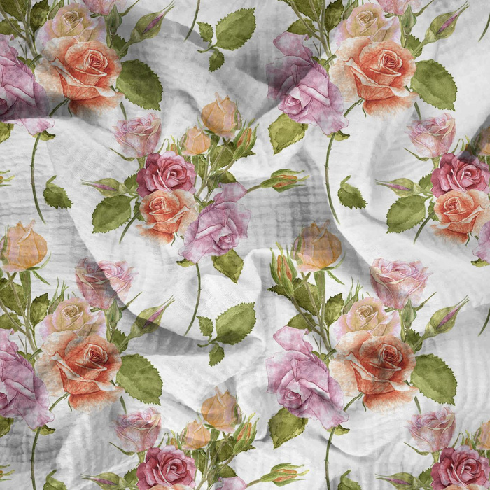 PASTEL ROSES pat. 2 (BLOOMING MEADOW) - Cotton muslin