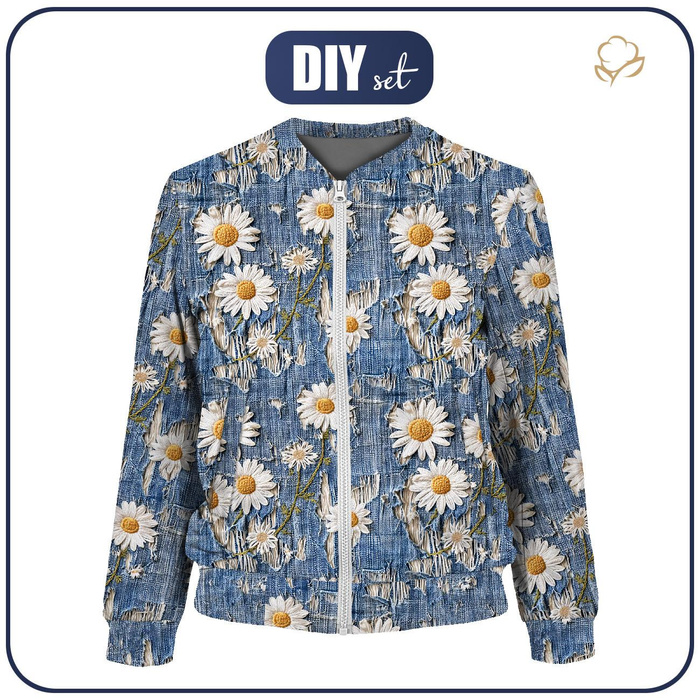 BOMBERKA DAMSKA (KAMA) - DAISIES DENIM IMITATION WZ. 3 - zestaw do uszycia XXL
