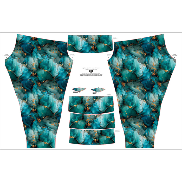 Ženy thermo legíny (GRETA) - alcohol ink wz.10 TEAL - Sada šití
