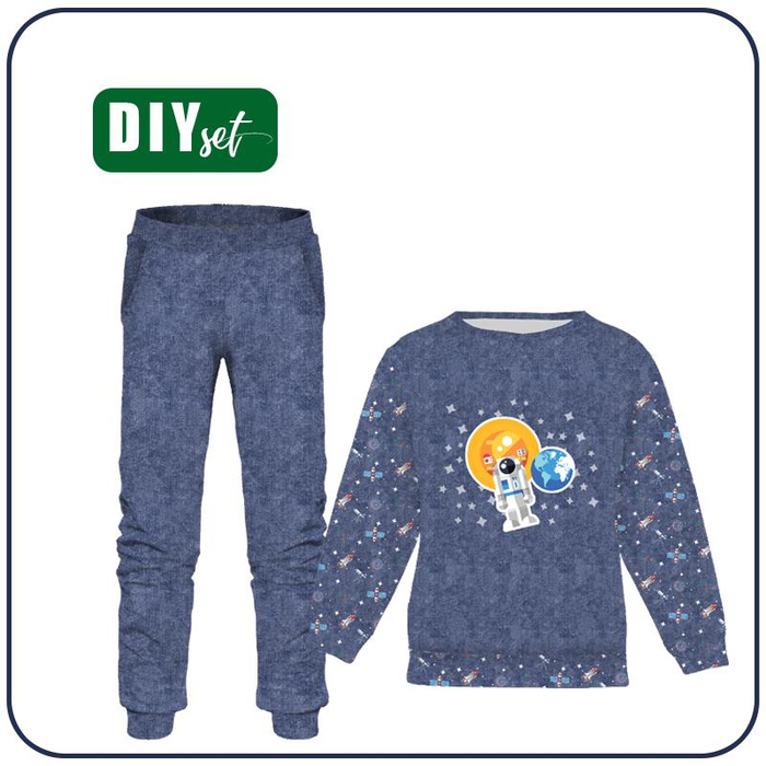 Children's tracksuit (MILAN) - ASTRONAUT (SPACE EXPEDITION) / ACID WASH DARK BLUE - looped knit fabric (86/92)