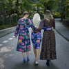 SUKIENKA KOPERTOWA Z FALBANKĄ "ABELLA" (XL)- PURPLE FLORAL - zestaw do uszycia 