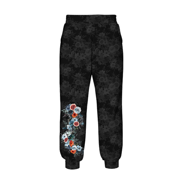 WOMEN'S JOGGERS (NOEMI) - WATER-COLOR FLOWERS pat. 2 / black - sewing set