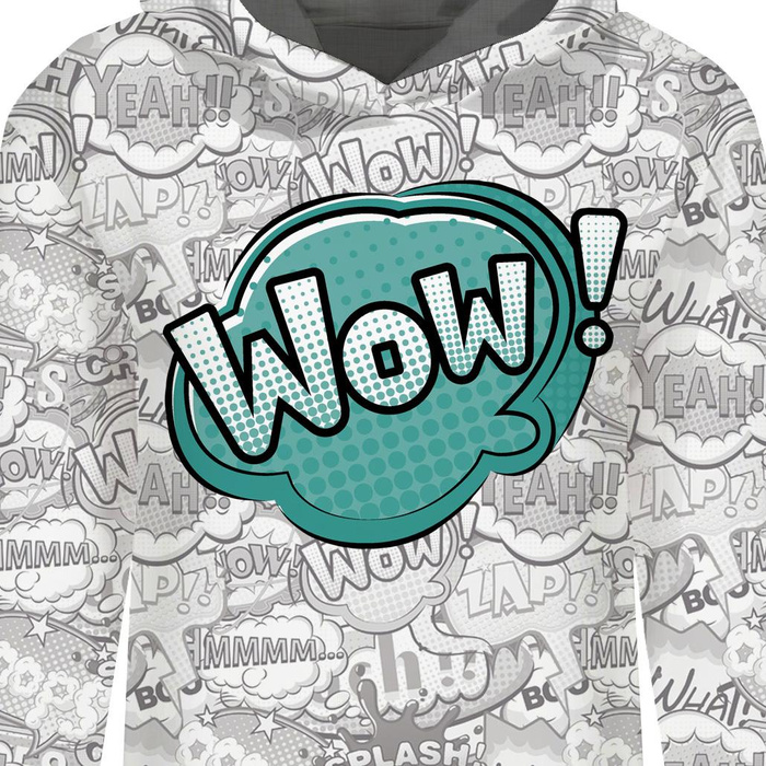 BLUZA DAMSKA (POLA) CLASSIC Z KAPTUREM - KOMIKS / wow (miętowy) - dzianina pętelkowa - M