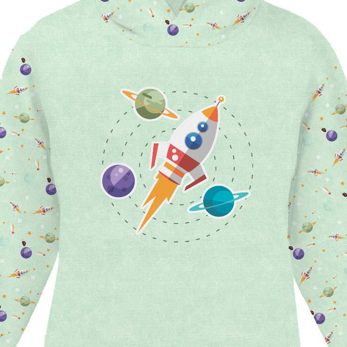 KINDER HOODIE (ALEX) - RAKETE UND PLANETEN (WELTRAUMEXPEDITION) / ACID WASH MINZE - Nähset